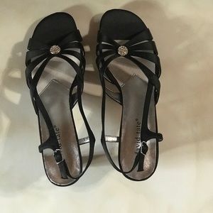 David Tate black satin heel sandals